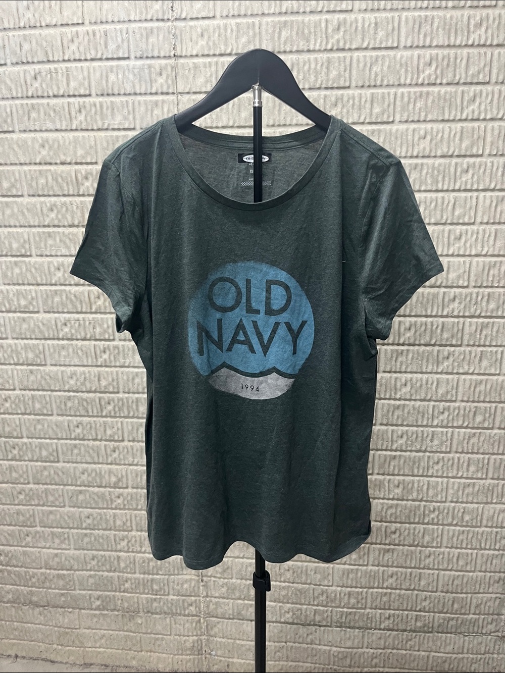 Old Navy Forest Green Short Sleeve Tee with Blue Logo